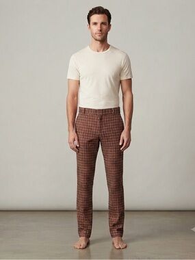 DaVinci New Vintage Dino Pant Tan Red Black Plaid 100% Cotton NWT Men's 36
